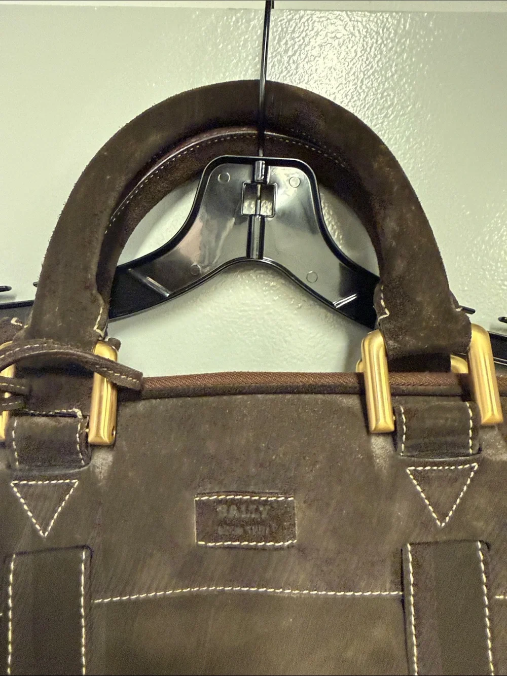 Bally Dark Brown Suede Messenger Bag with Gold Hardware